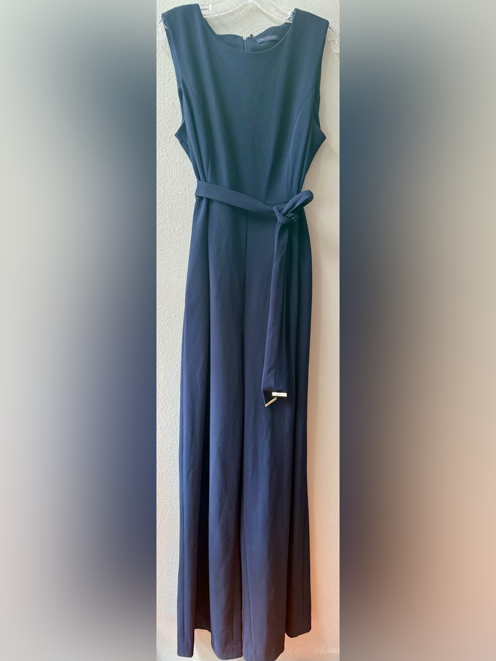 Tommy Hilfiger Navy Wide Leg Belted V-Neck Stretch Sleeveless Jumpsuit Size 16* - Picture 2 of 6